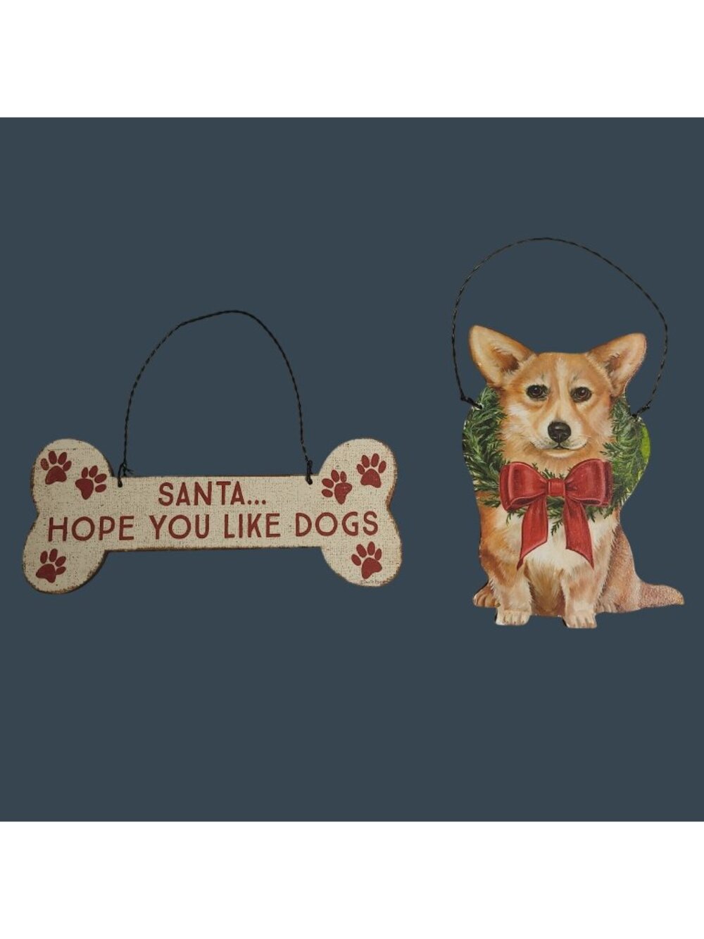 Santa Hope You Like Dogs Bone & Corgi Christmas Ornaments Primitives By Kathy